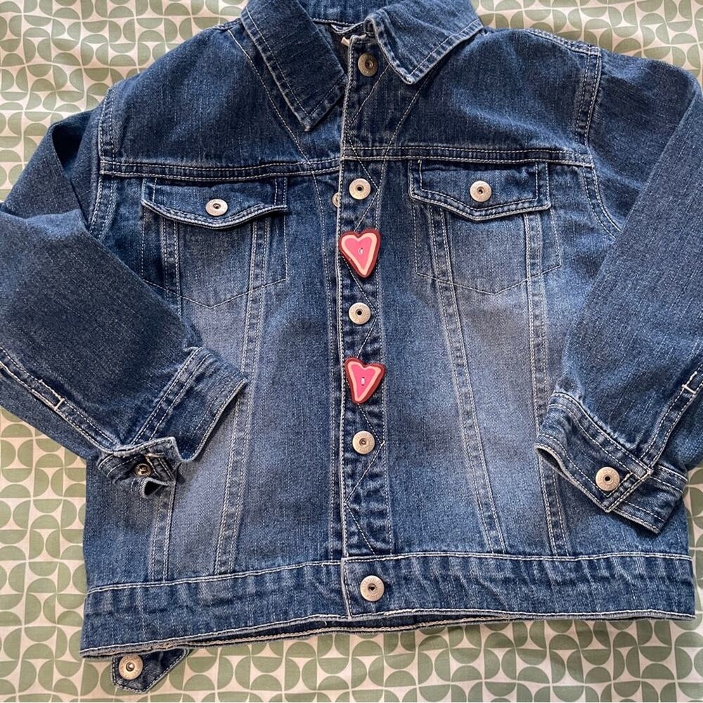 Toddler Faded GLORY Jeans Kids Blue Denim Jacket with Pink Heart Buttons Size 5T
